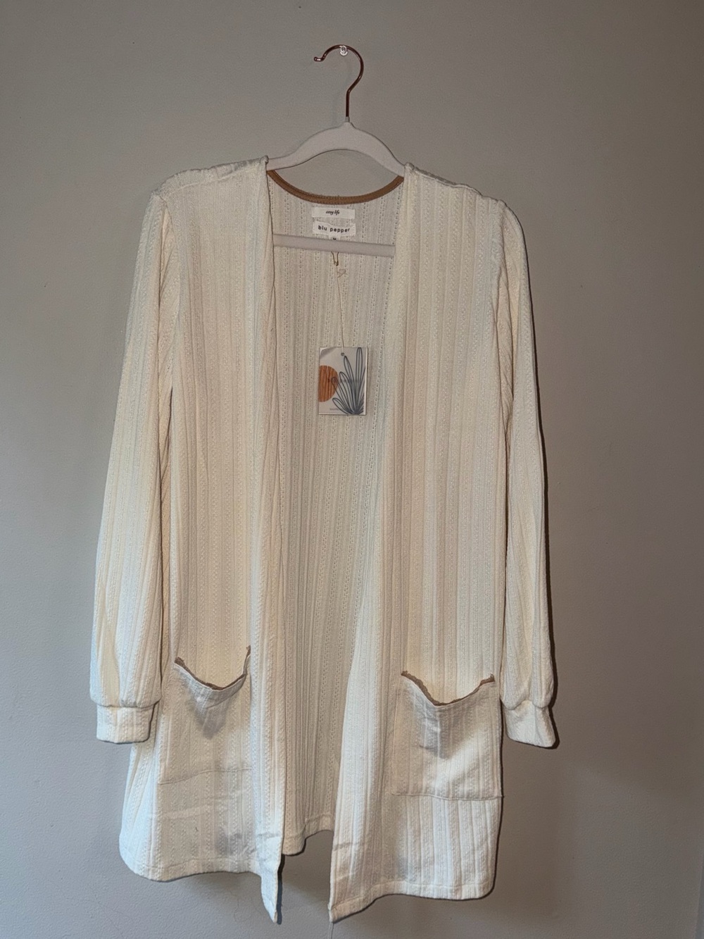 Blu Pepper Cream Open-Front Knit Cardigan